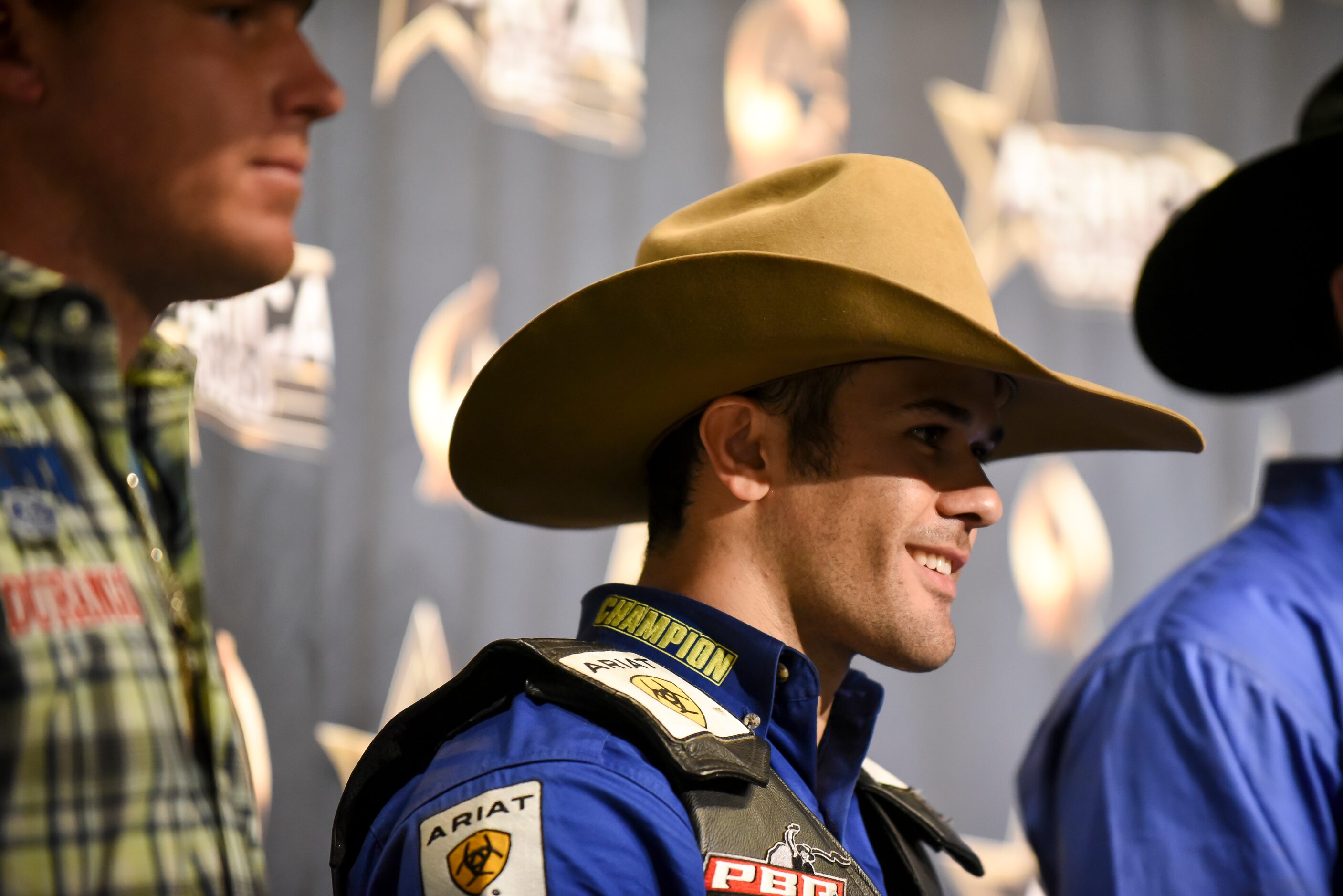 Dener Barbosa smiles as reporters ask questions following the Championship Shootout Round of...