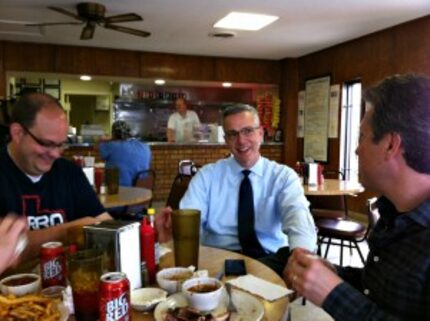  Daniel Vaughn, left, and WFAA's David Schechter joined my dad and me for lunch at Mac's a...