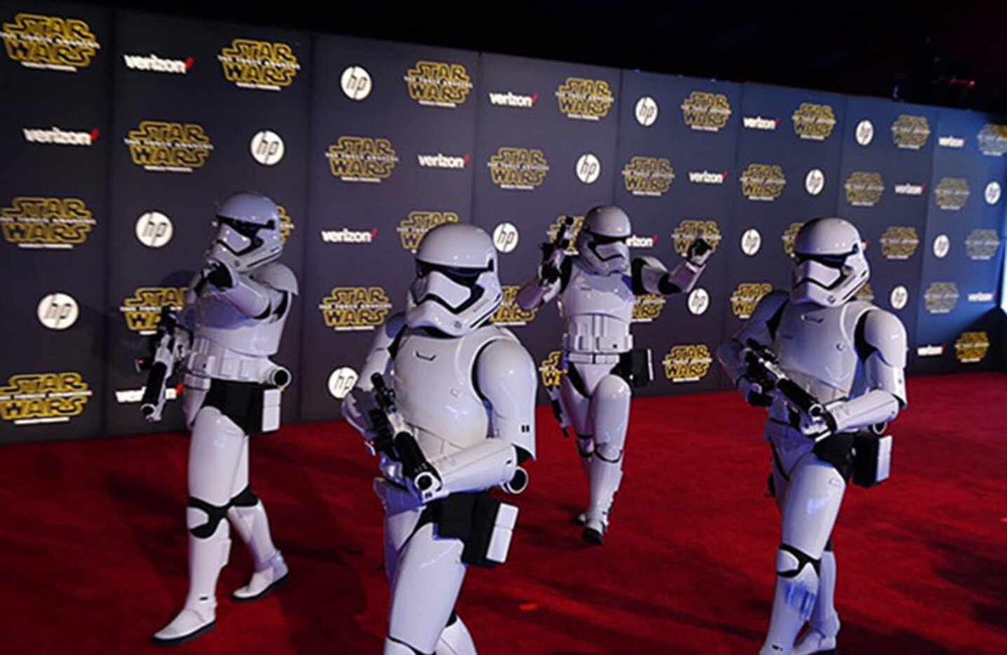 Stormtroopers walk the red carpet at the Hollywood premiere of "Star Wars: The Force...