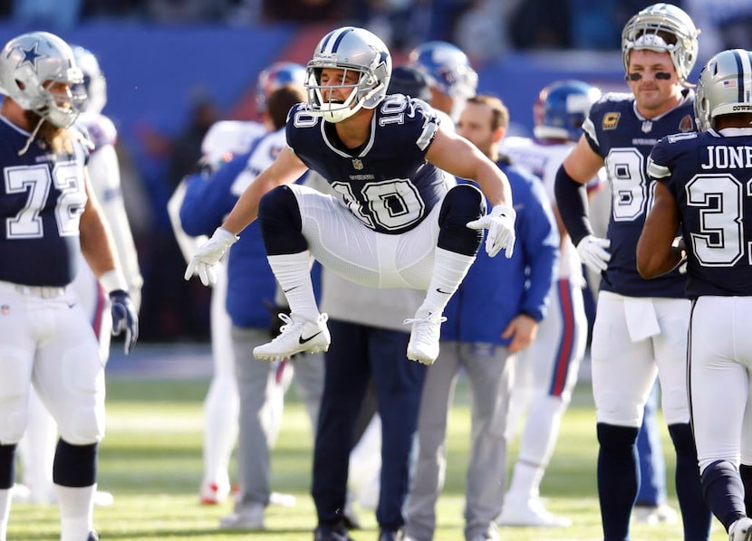 Dallas Cowboys wide receiver Ryan Switzer (10) stretches during warmups before a game...