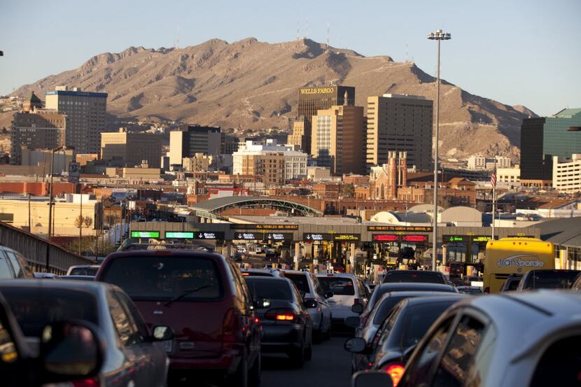 Vehicles line to cross The Paso del Norte Bridge between El Paso, Texas and Ciudad Juarez...