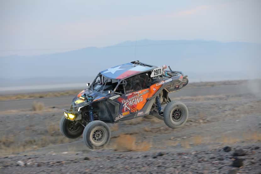 Brent Tipps racing his BoomerJack's Can-Am dune buggy in the NORRA 500 race in Baja Calif....