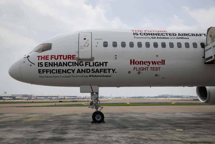 Honeywell's Boeing 757 test aircraft at Dallas Love Field on Tuesday, June 4, 2024, in Dallas. 