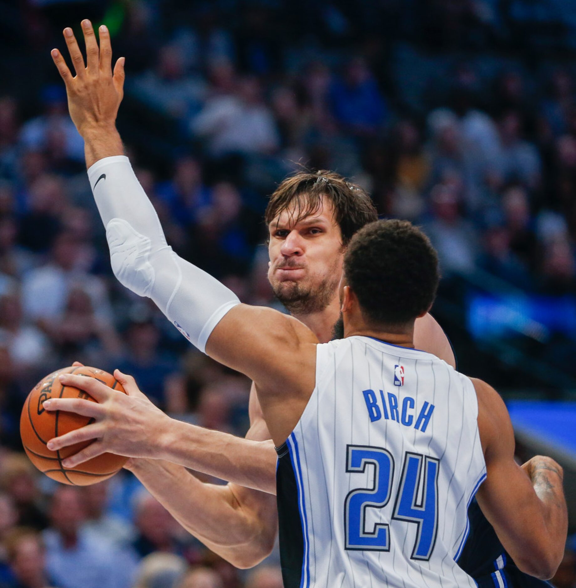 Dallas Mavericks center Boban Marjanovic (51) attempts a shot past Orlando Magic center Khem...