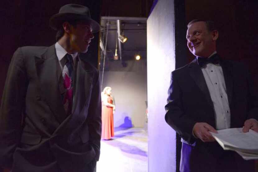 Actors Wes Cantrell (left) and Nelson Wilson chat backstage during a rehearsal at GLCT.