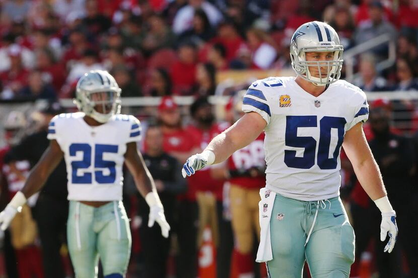 Dallas Cowboys middle linebacker Sean Lee (50) prepares for a play in the second half during...