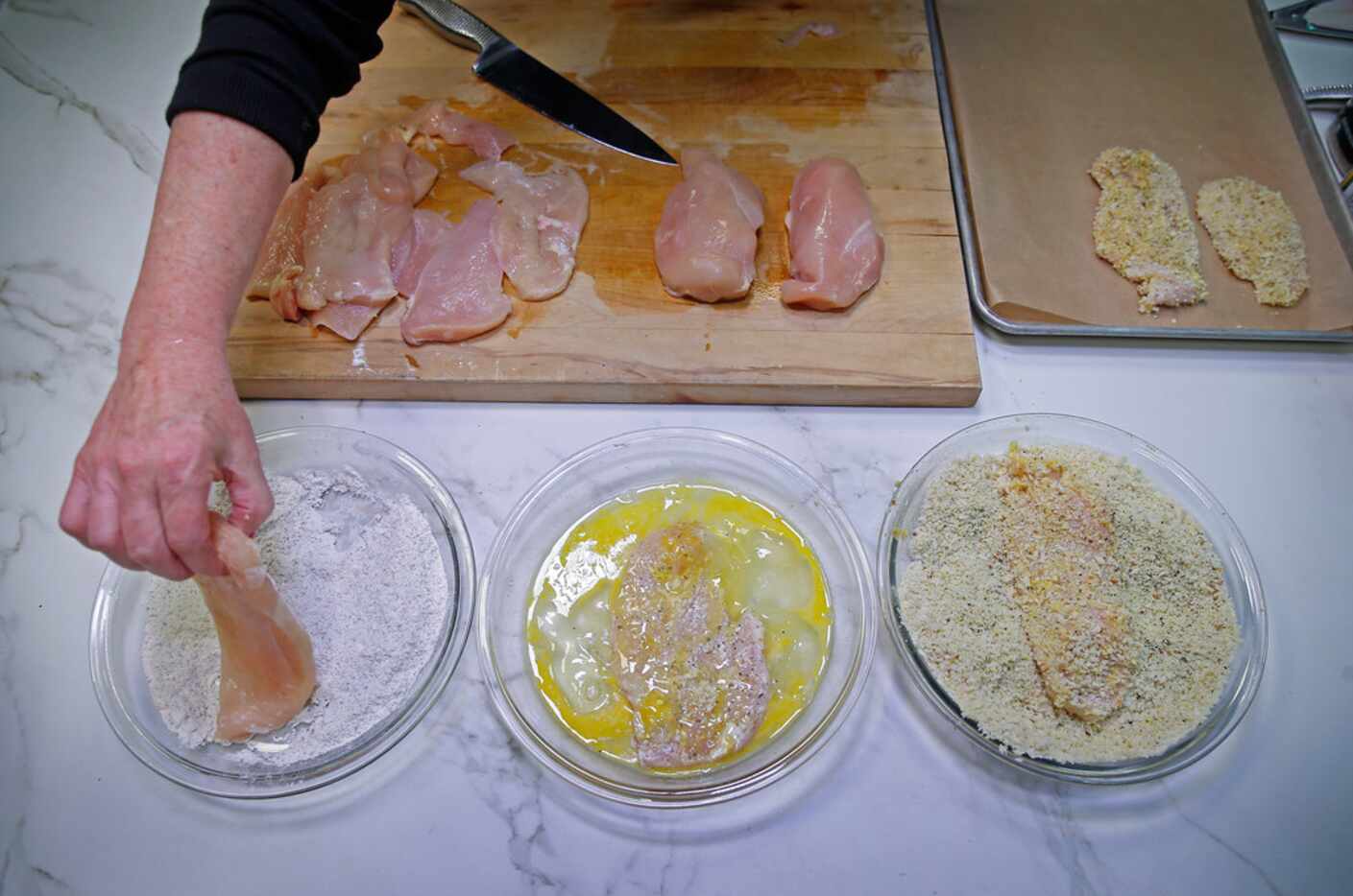 Place flour, egg and panko bread crumbs separately in three shallow dishes. Using the 3-step...