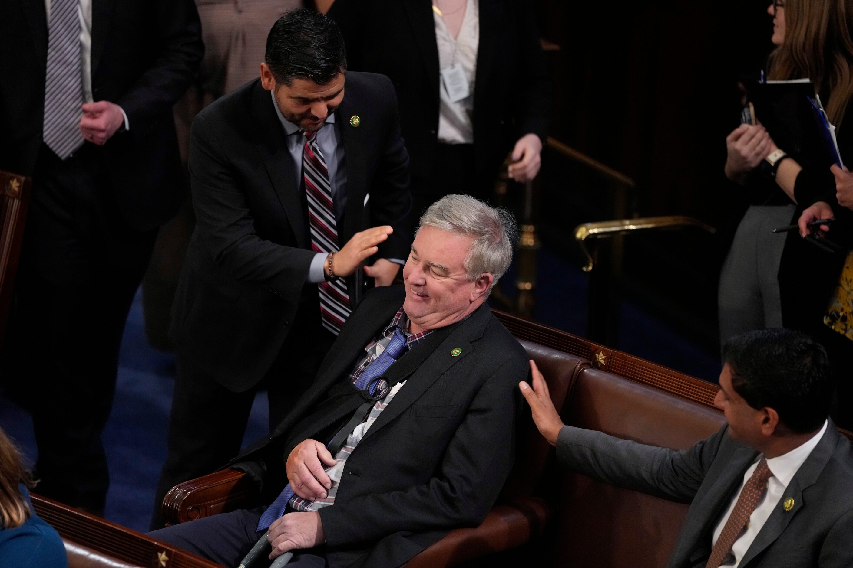 Rep. David Trone, D-Md., arrives in the House chamber after surgery to cast his vote for...