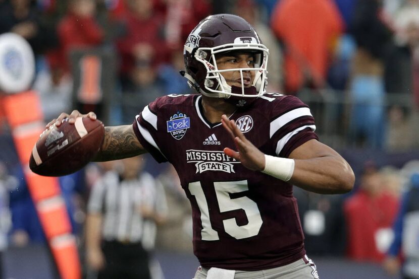 FILE - In this Dec. 30, 2015, file photo, Mississippi State quarterback Dak Prescott (15)...