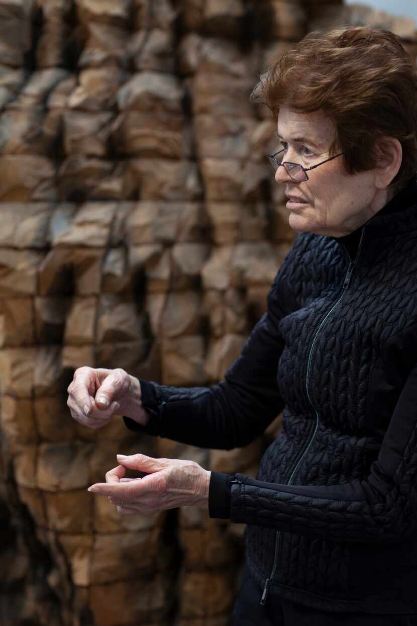 Artist Ursula Von Rydingsvard, photographed at Talley Dunn Gallery on March 25, 2022.  Her...