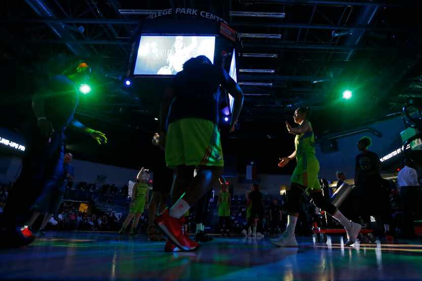 Dallas Wings guard Skylar Diggins-Smith (4) is introduced prior to the tip-off against...