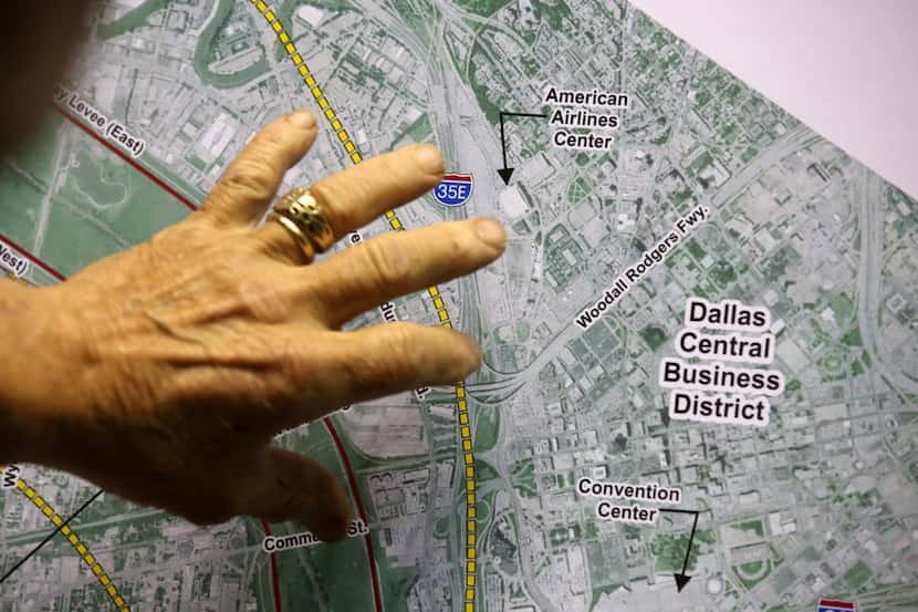 
A map of the proposed Trinity Parkway project was discussed during a Dallas public hearing...