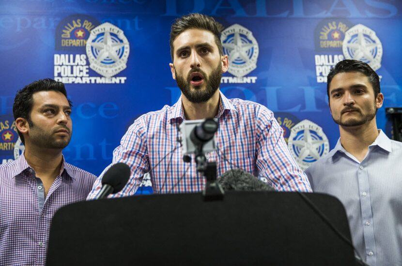 Jonathan Tobolowsky (from left) and brothers Michael and Zachary held a news conference at...