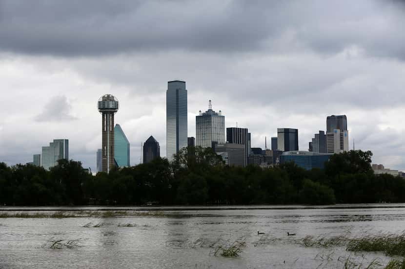 The rain-swollen Trinity River in Dallas on October 25, 2018. Dallas has received a record...
