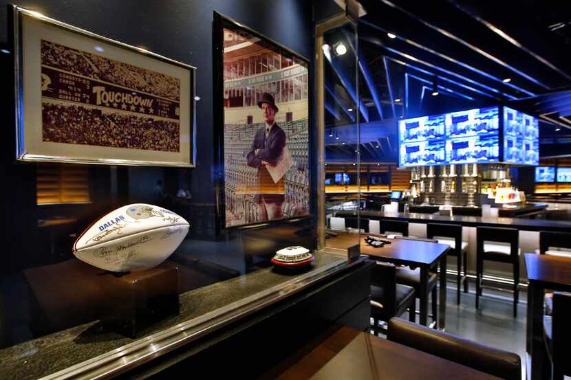 Dallas Cowboys history is on display in the cabinets of the main dining area of the Stadium...