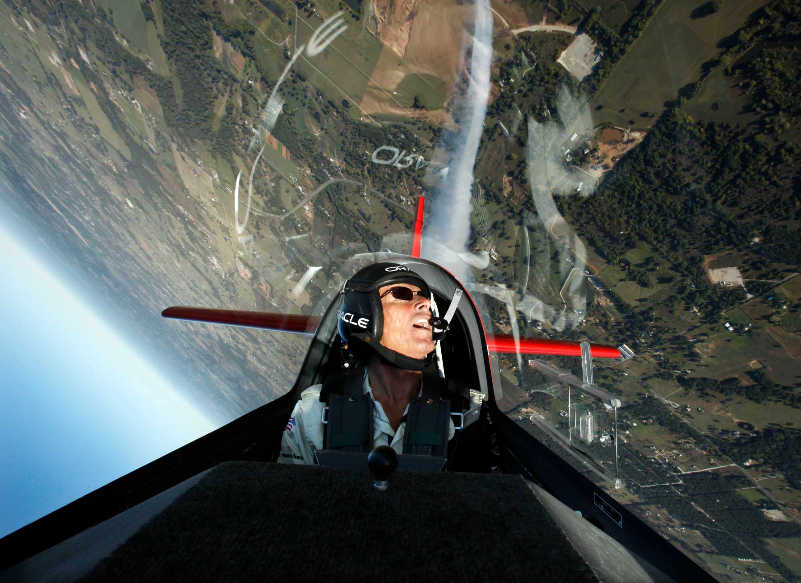 Team Oracle pilot Sean Tucker rolled his stunt plane near Alliance Airport on Oct. 28, 2010,...