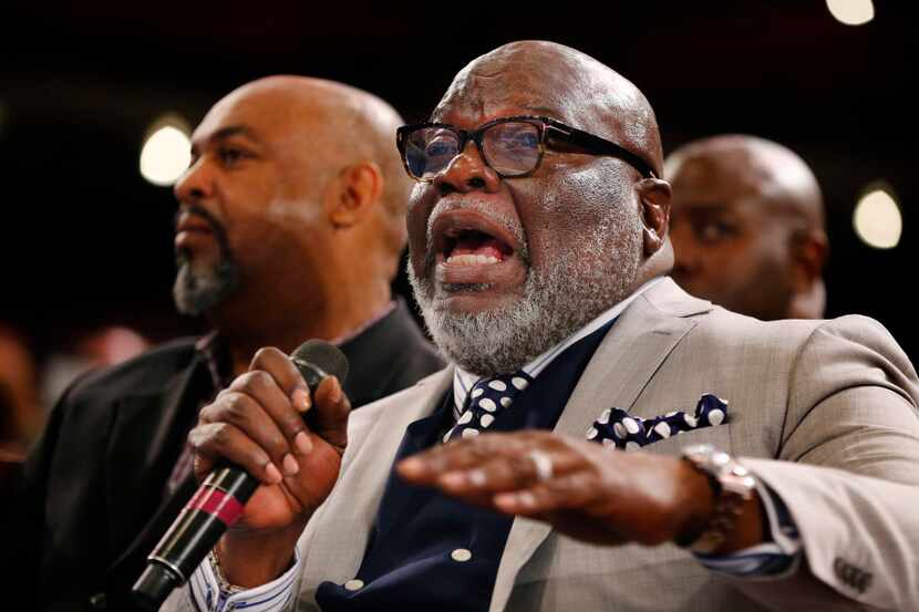Pastor T. D. Jakes joined in the conversation from the front pew during a panel discussion...