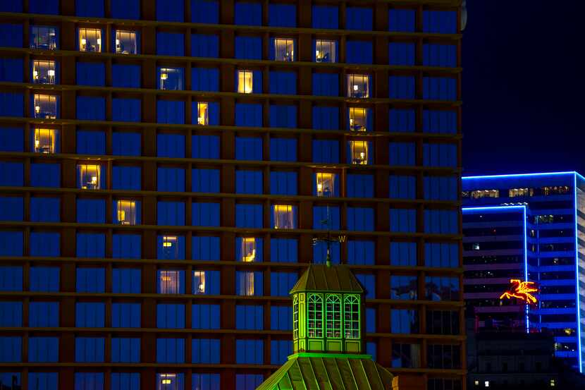 The lights from empty rooms at the Fairmont Dallas hotel formed the shape of a heart on...