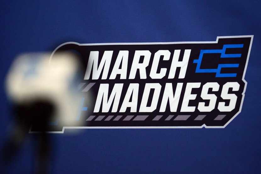 Mar 17, 2016; St. Louis, MO, USA; A detailed shot of the March Madness logo in the press...