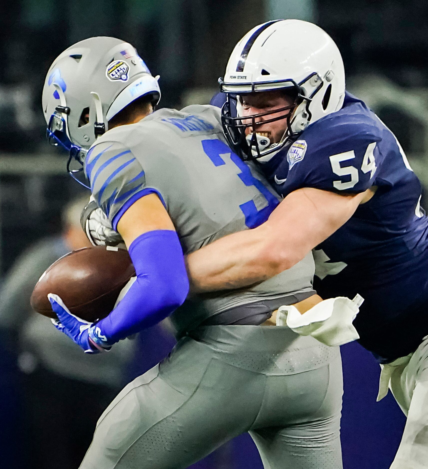 Penn State defensive tackle Robert Windsor (54) sacks Memphis quarterback Brady White (3)...