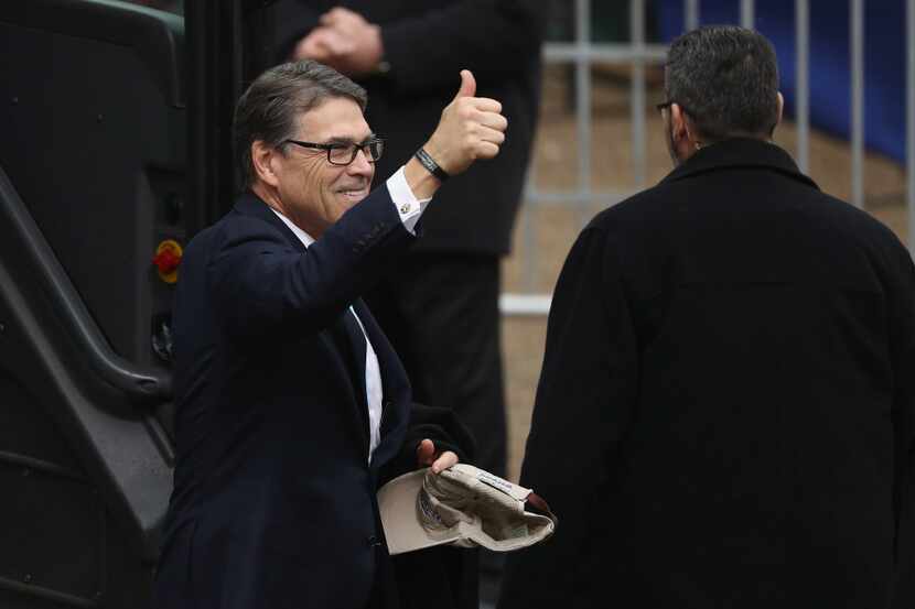 Donald Trump's Energy Secretary nominee Rick Perry gets out in front of the main reviewing...