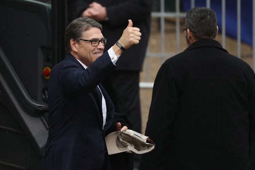 Donald Trump's Energy Secretary nominee Rick Perry gets out in front of the main reviewing...