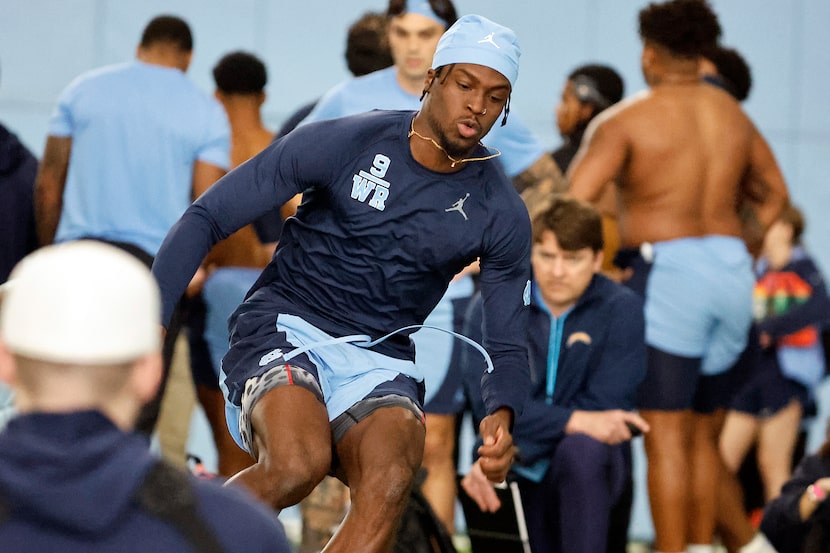 North Carolina wide receiver Devontez Walker participates in the team's NFL football pro day...