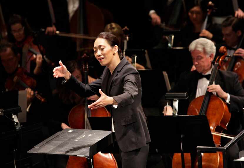 Chaowen Ting conducts during the Institute For Women Conductors event at the Winspear Opera...