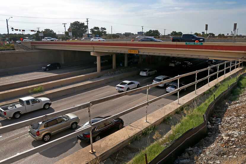 Traffic moves on U.S. Highway 75, Central Expressway, under the Plano Parkway bridge. It's...