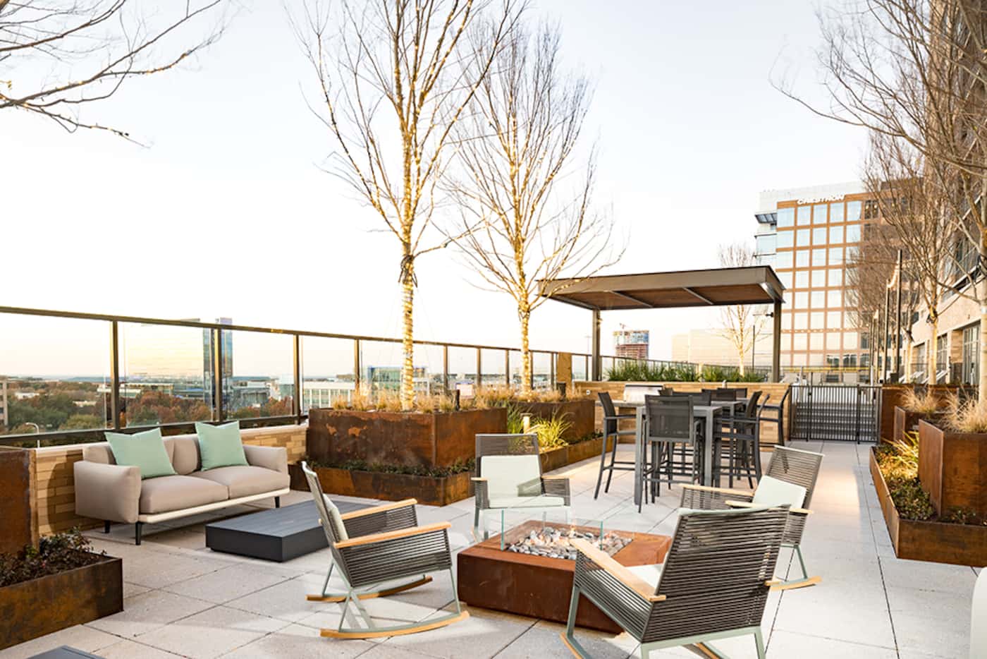The Kincaid at Legacy apartment tower has a seventh-floor deck overlooking the neighborhood.