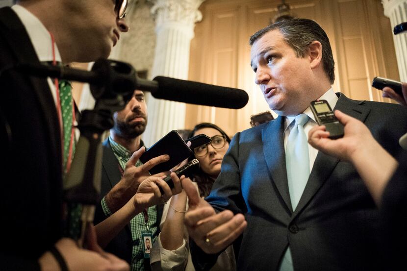 Sen. Ted Cruz (R-Texas) talks with reporters on Capitol Hill in Washington, June 19, 2018....