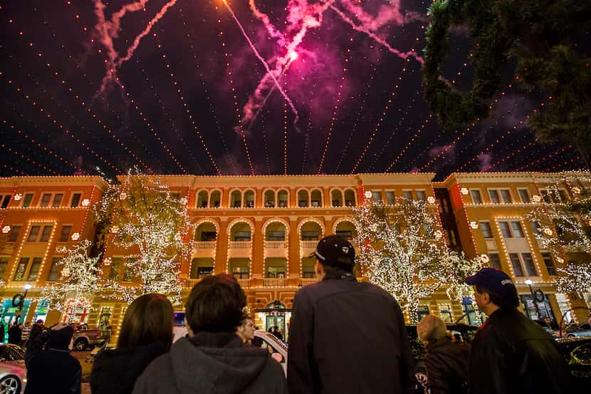 A fireworks Christmas light show is displayed during the Christmas in the Square 10th...
