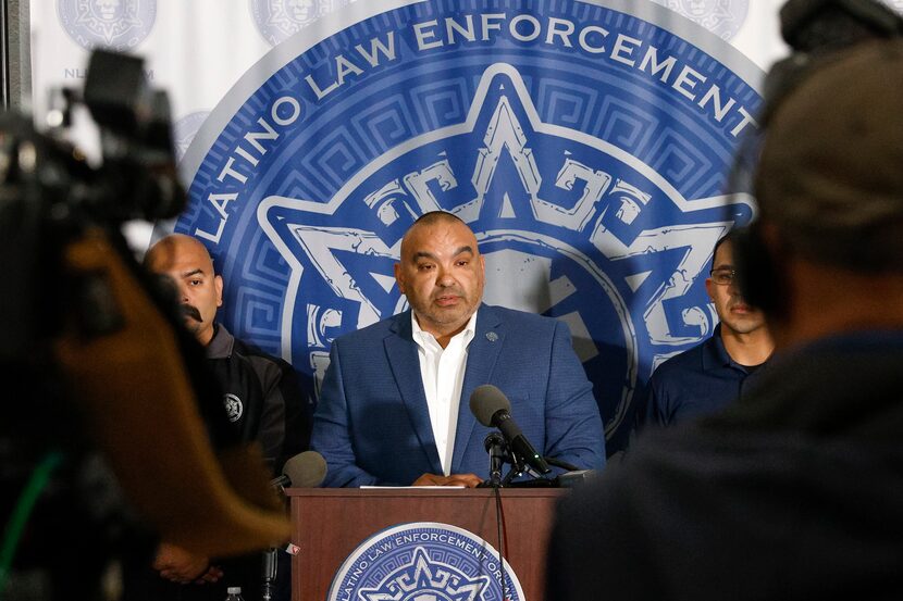 George Aranda, president of the National Latino Law Enforcement Organization, gives remarks...