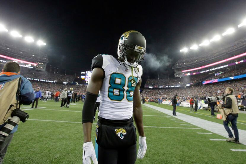 Jacksonville Jaguars wide receiver Allen Hurns leaves the field after losing the AFC...