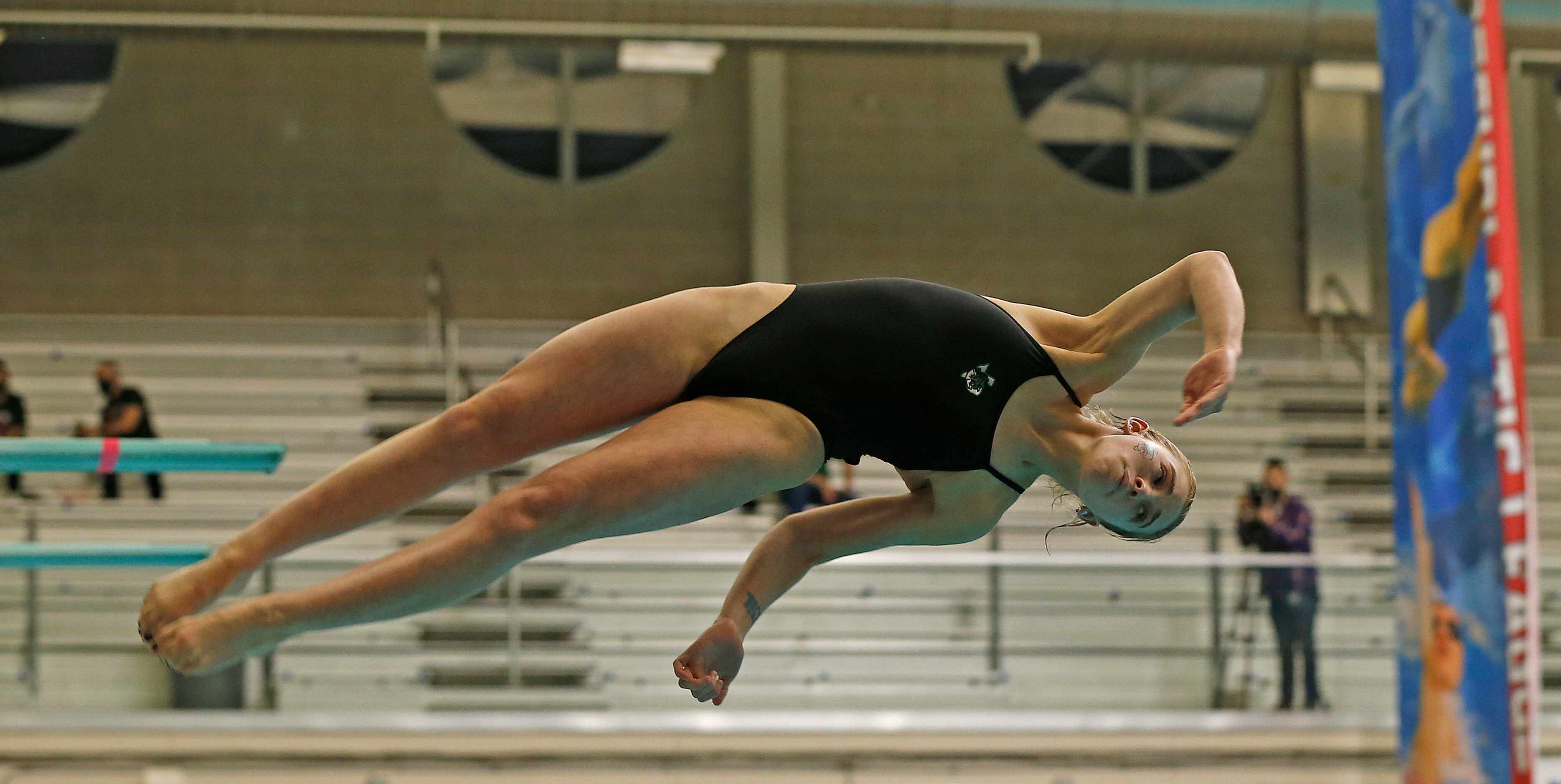 South Lake CarrolHS Hailey Hernandez performs on the 1 meter board. UIL Girls 6A Finals on...