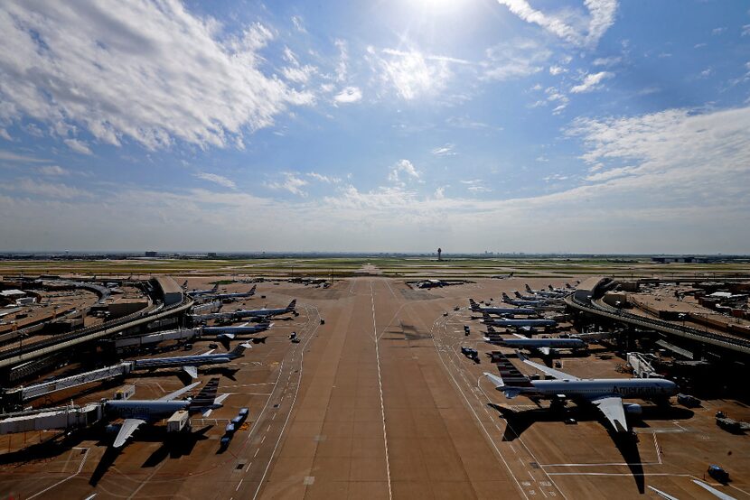 A view from the DFW Hub Control Center at Dallas/Fort Worth International Airport in DFW...