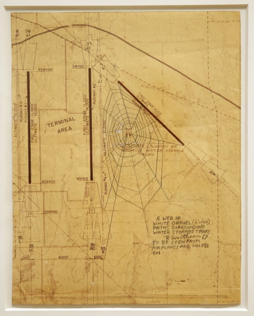 "earth artist" Robert Smithson's A Web of White Gravel Paths Surrounding Water Storage Tanks...