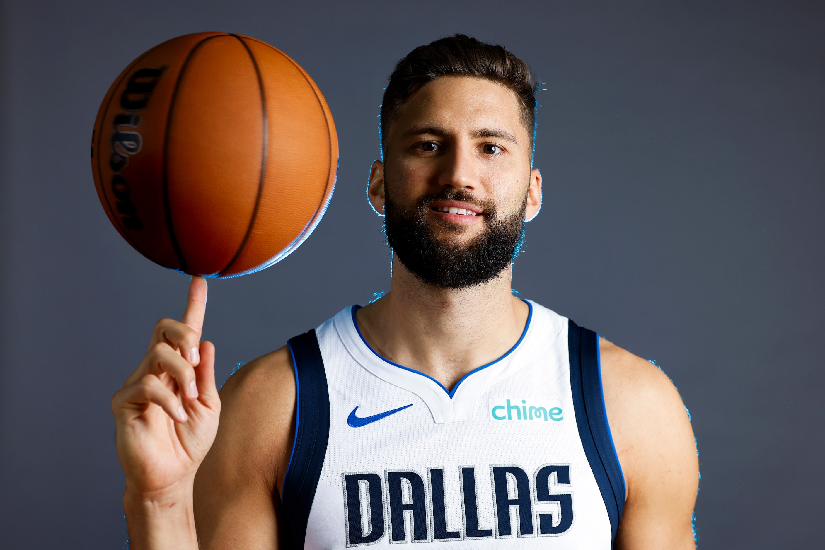 Dallas Mavericks’ Maxi Kleber poses for a photo during the media day on Friday, Sept. 29,...