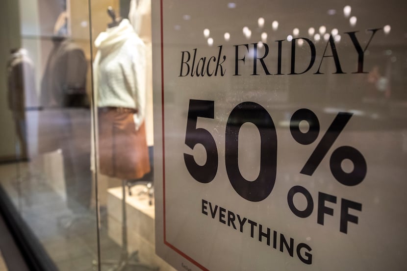 Black Friday signage posted inside of Banana Republic at the Galleria in Dallas.