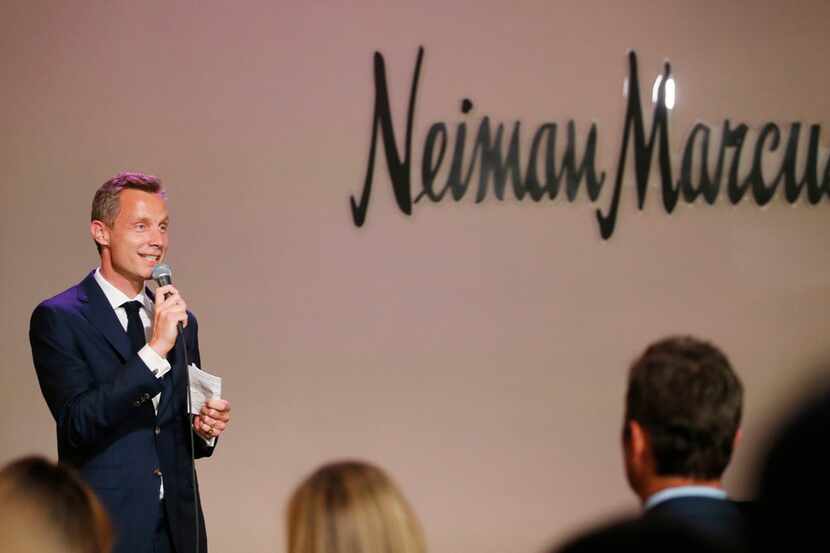 Neiman Marcus CEO Geoffroy van Raemdonck spoke during a VIP party for the art exhibit "Dior:...