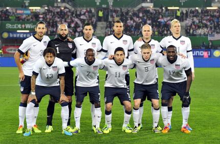 FILE - In this Nov. 19, 2013 file photo, the United States national soccer team poses prior...