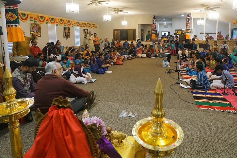 A chanting session at the opening of Dallas Namadwaar in Garland. 