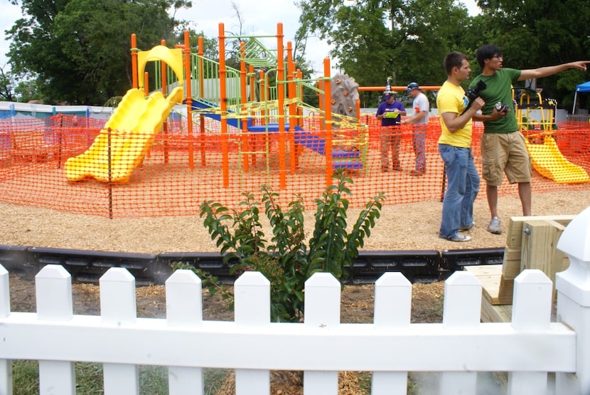 The fountains and fireworks of the Kaboom Town celebration in Addison Circle Park each July...