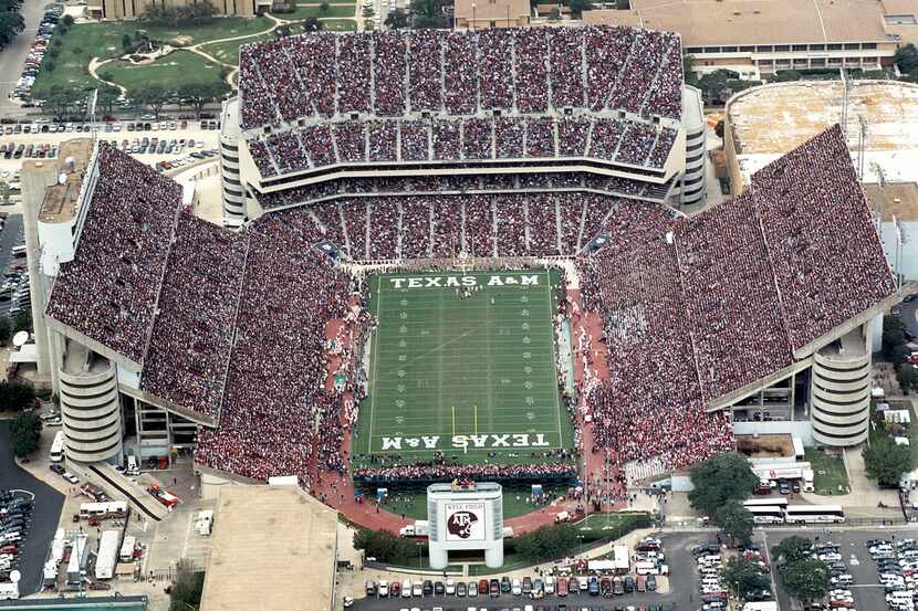 ORG XMIT: *S0417305107* Caption: Aerial view of Kyle Field end zone at Texas A&M University...