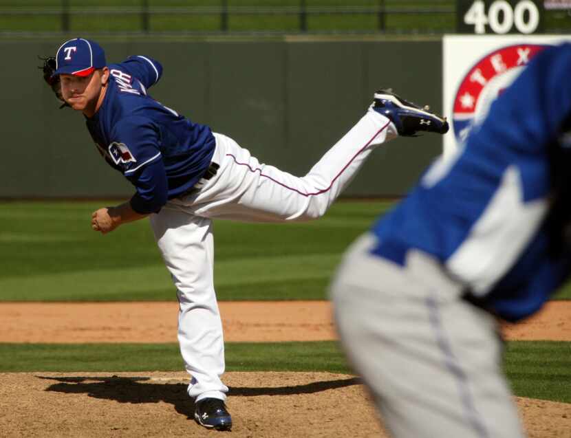 Texas P Kasey Kiker in action in the Kansas City Royals vs. Texas Rangers Major League...
