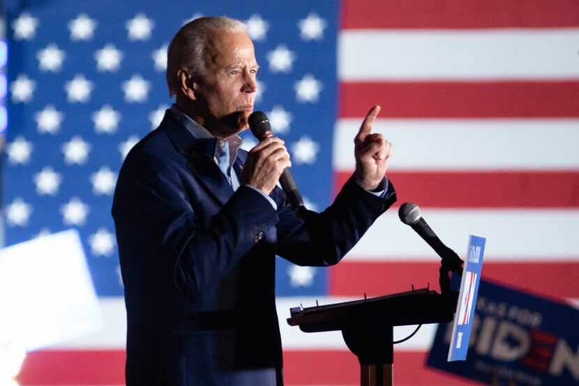 Democratic presidential candidate Joe Biden spoke during a rally at Gilley's in Dallas on...