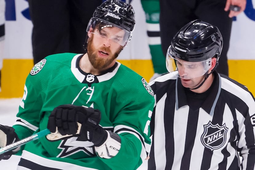 Dallas Stars defenseman Jani Hakanpaa (2) is pulled from a fight during the second period of...