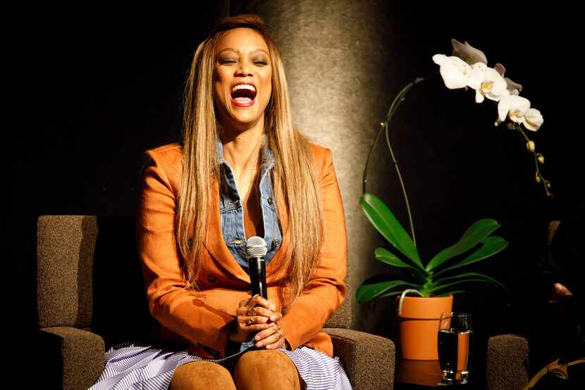 Tyra Banks laughs while discussing her new book, "Perfect is Boring," authored with her...