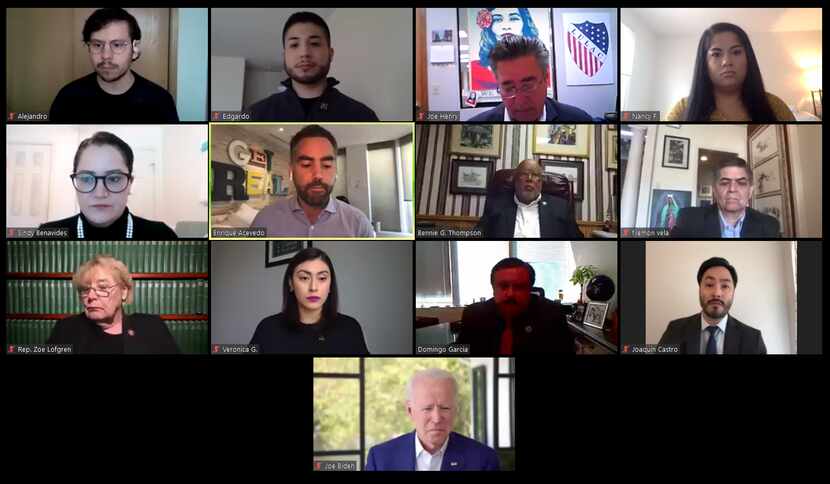 Joe Biden (bottom center) participated in a Zoom call hosted by LULAC on May 4, 2020.