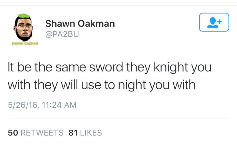 Deleted Shawn Oakman tweet